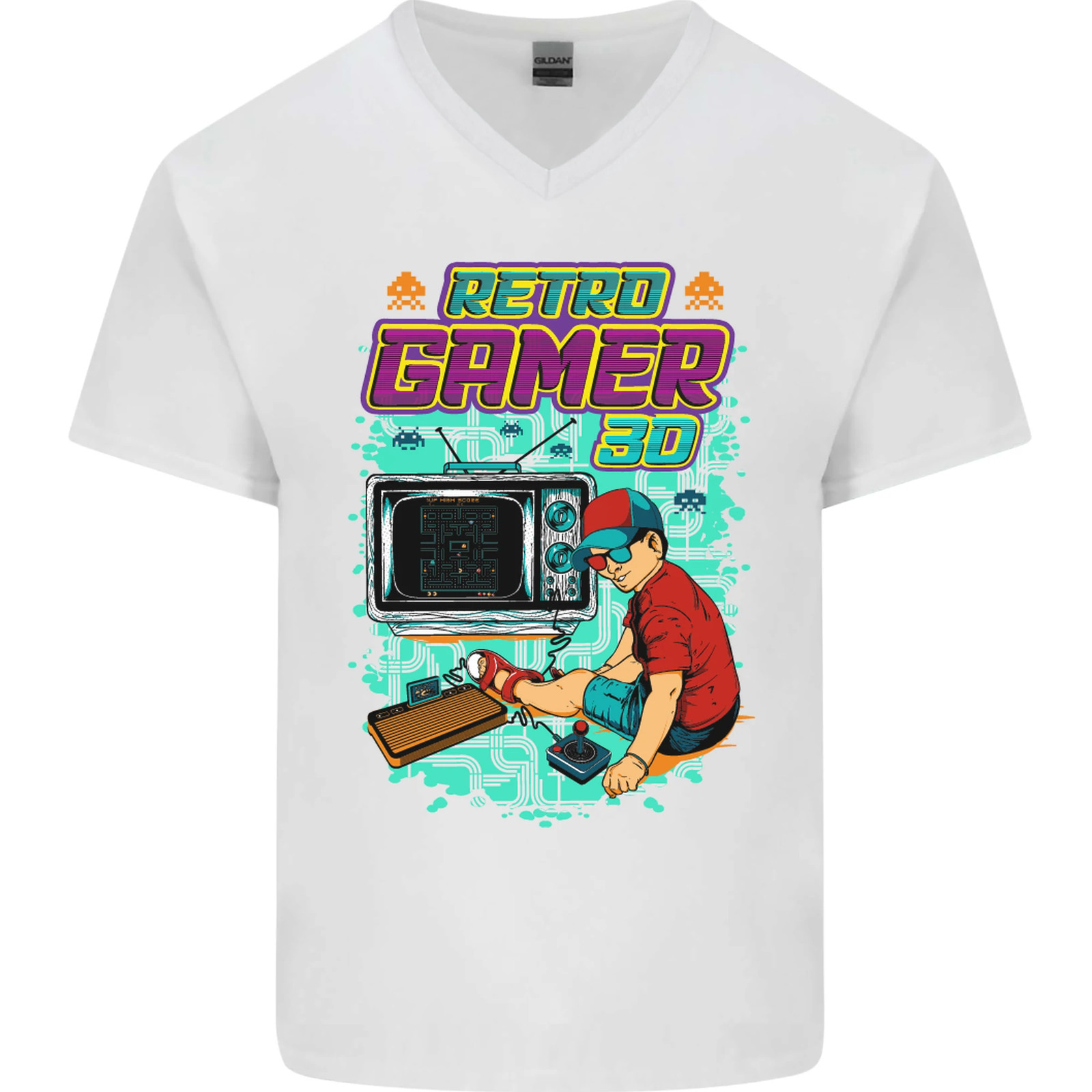 Retro Gaming Juegos - Camiseta de Algodão Masculina com Gola